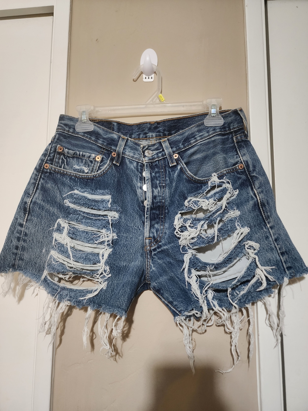 Levi's Ripped High-Waist Blue Denim Shorts
